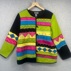 Indigo Moon Jacket Women Small Multicolor Cotton Blend Embroidered Button Front